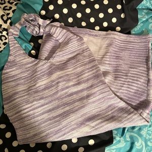 Lavender, Grey & White Halter Top Mini Bodycon Striped Dress